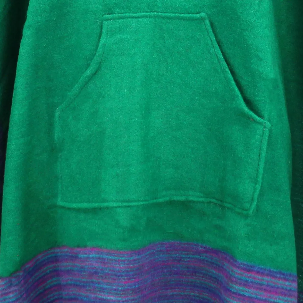 Soft Vegan Wool Hooded Tibet Poncho - Green & Purple