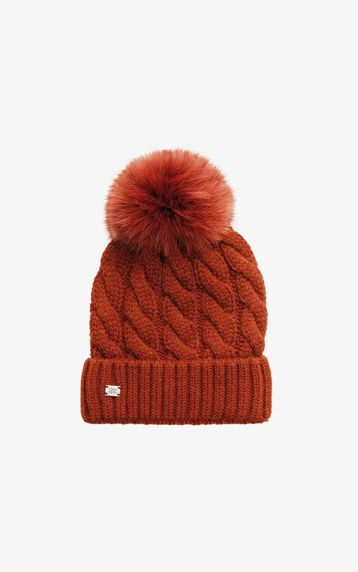 SOIA&KYO AMALIE-TN - Cable-Knit Hat With Detachable Feather Pompom