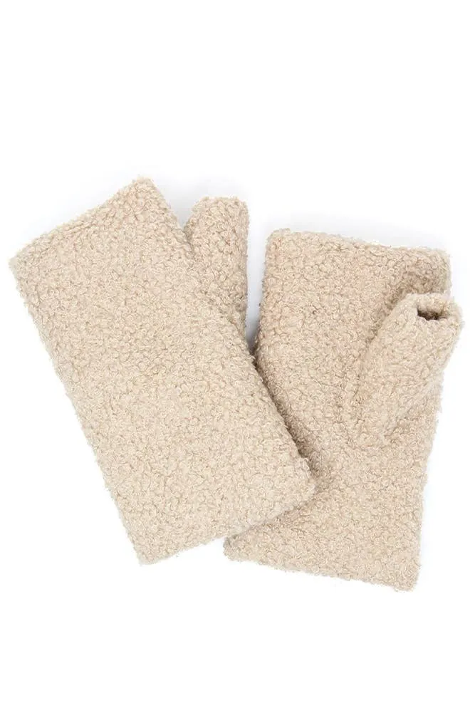 Solid Boucle Teddy Bear Fingerless Gloves