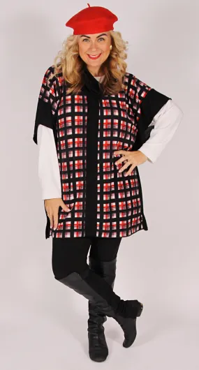 Spliced Poncho Style Top Red Check