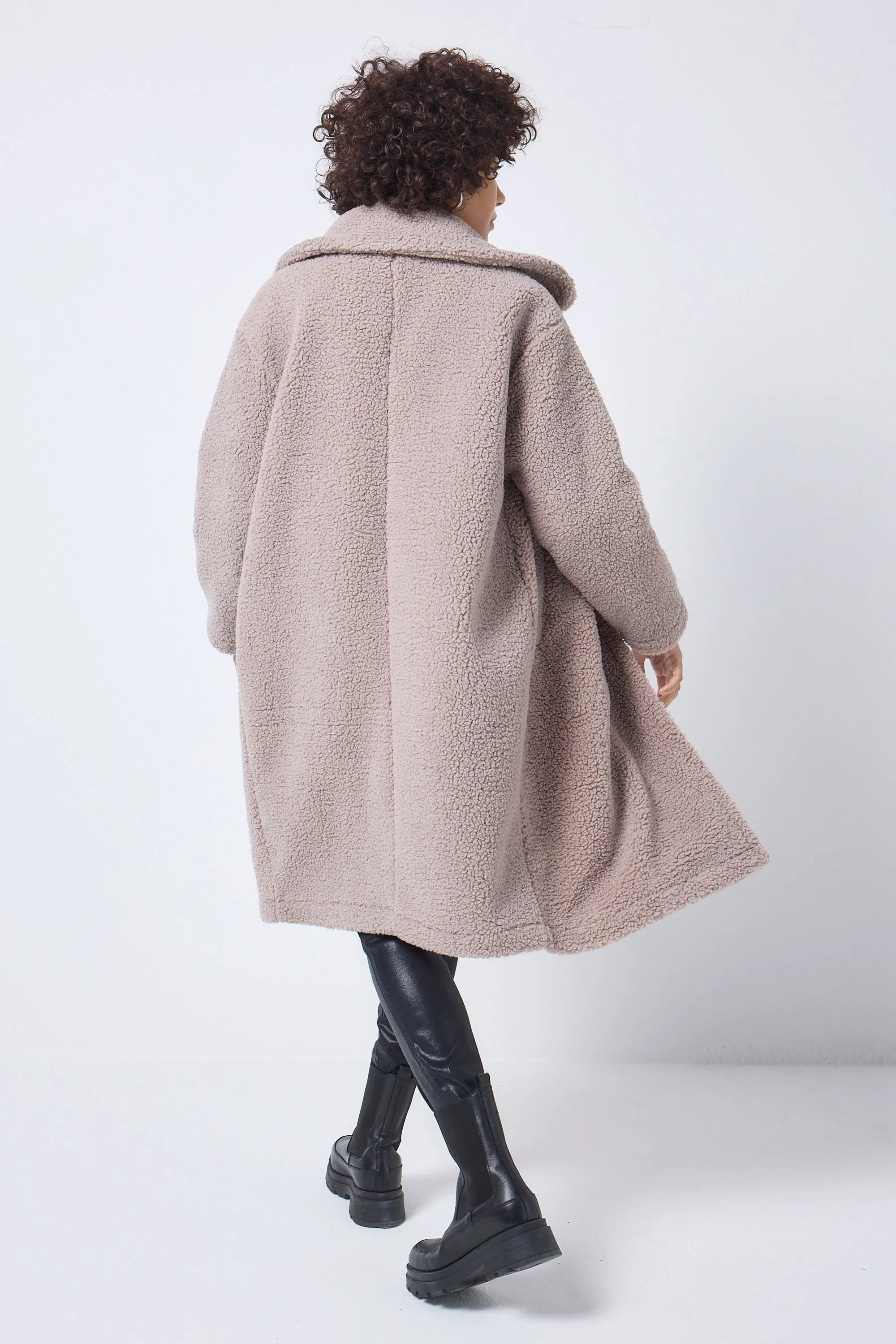 Stone Longline Teddy Coat