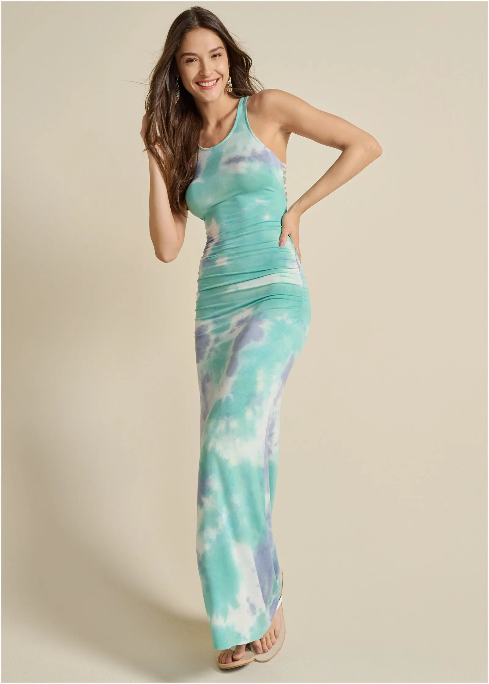 Strappy Back Maxi Dress - Blue Multi