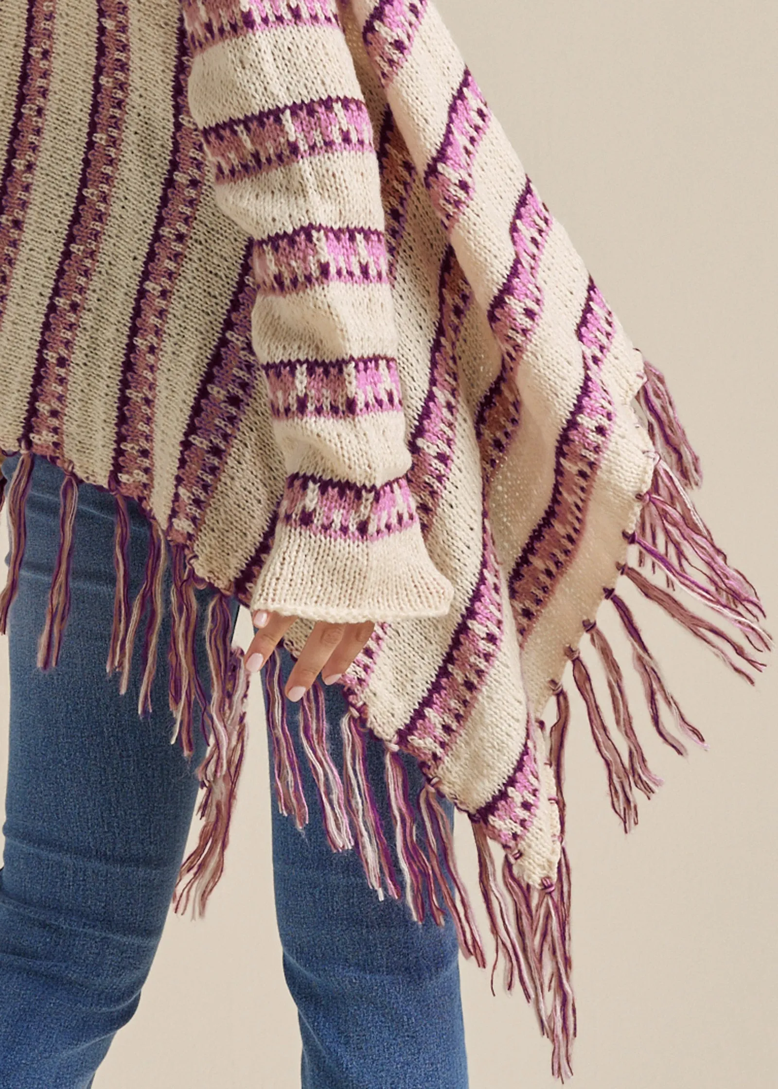 Stripe Fringe Cardigan - Beige Multi