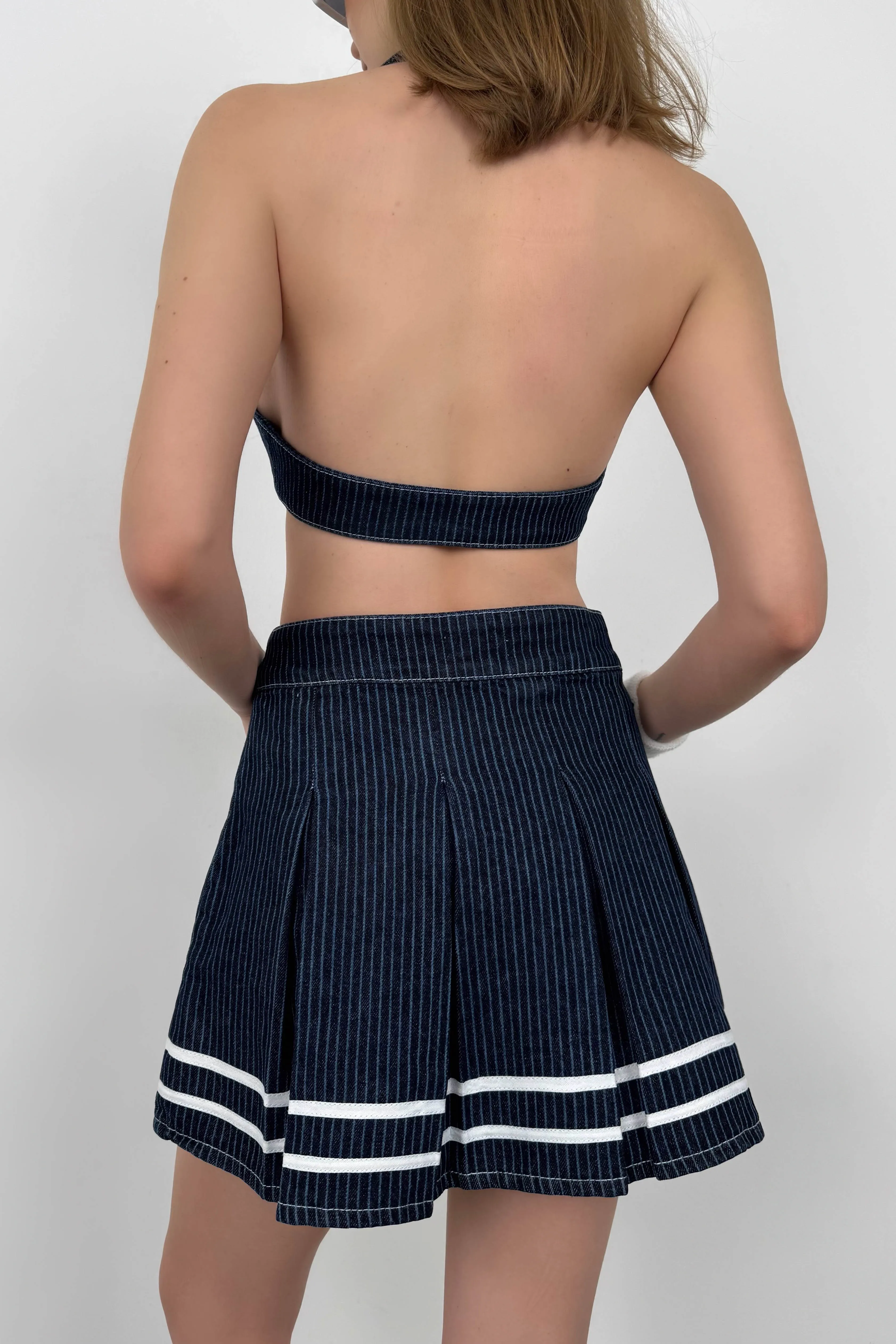 Striped Pleated Skirt With Button Detail