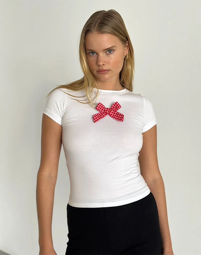 Sutin Tee in White with Red Gingham Bow