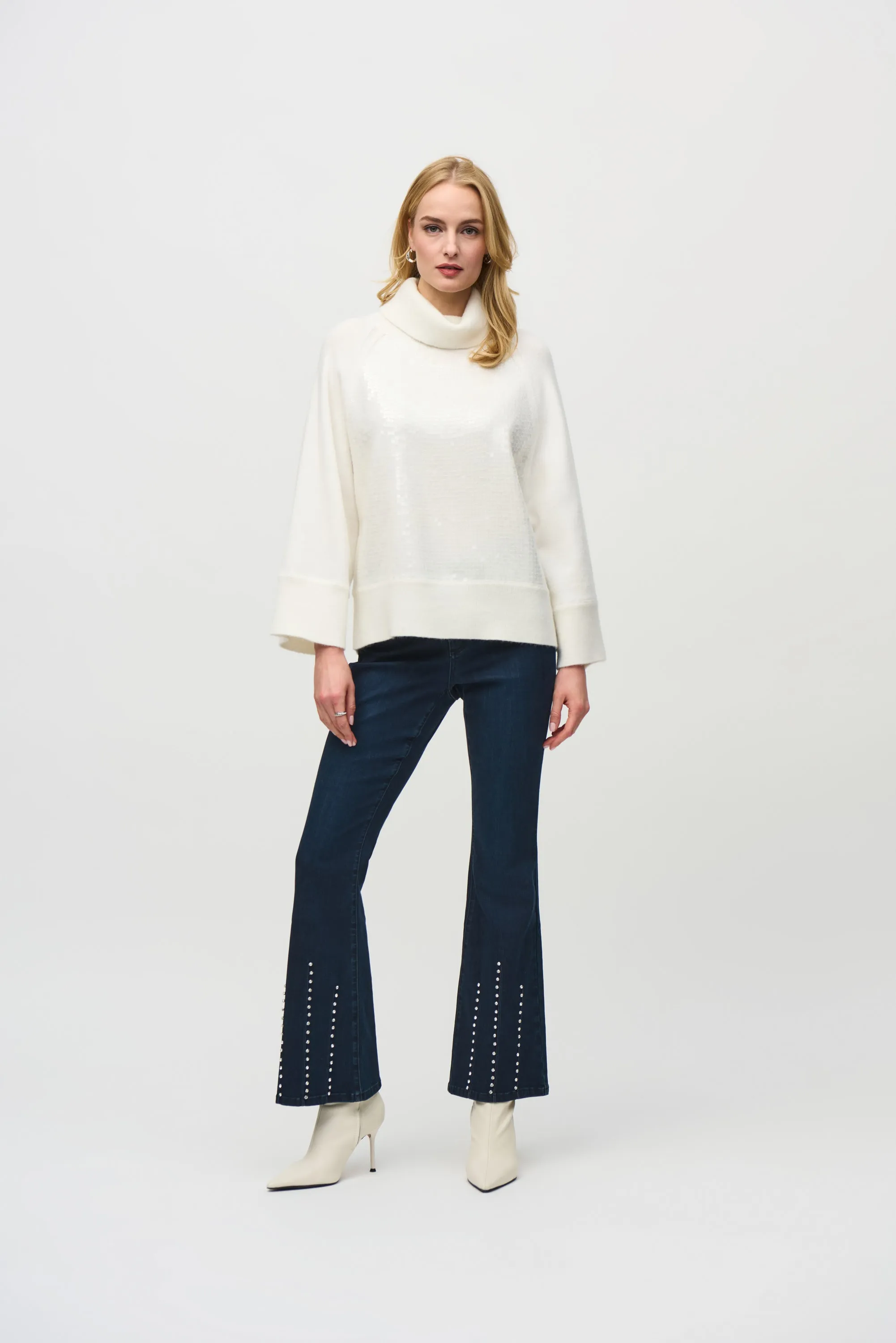 Sweater Knit Boxy Top With Sequins Detail