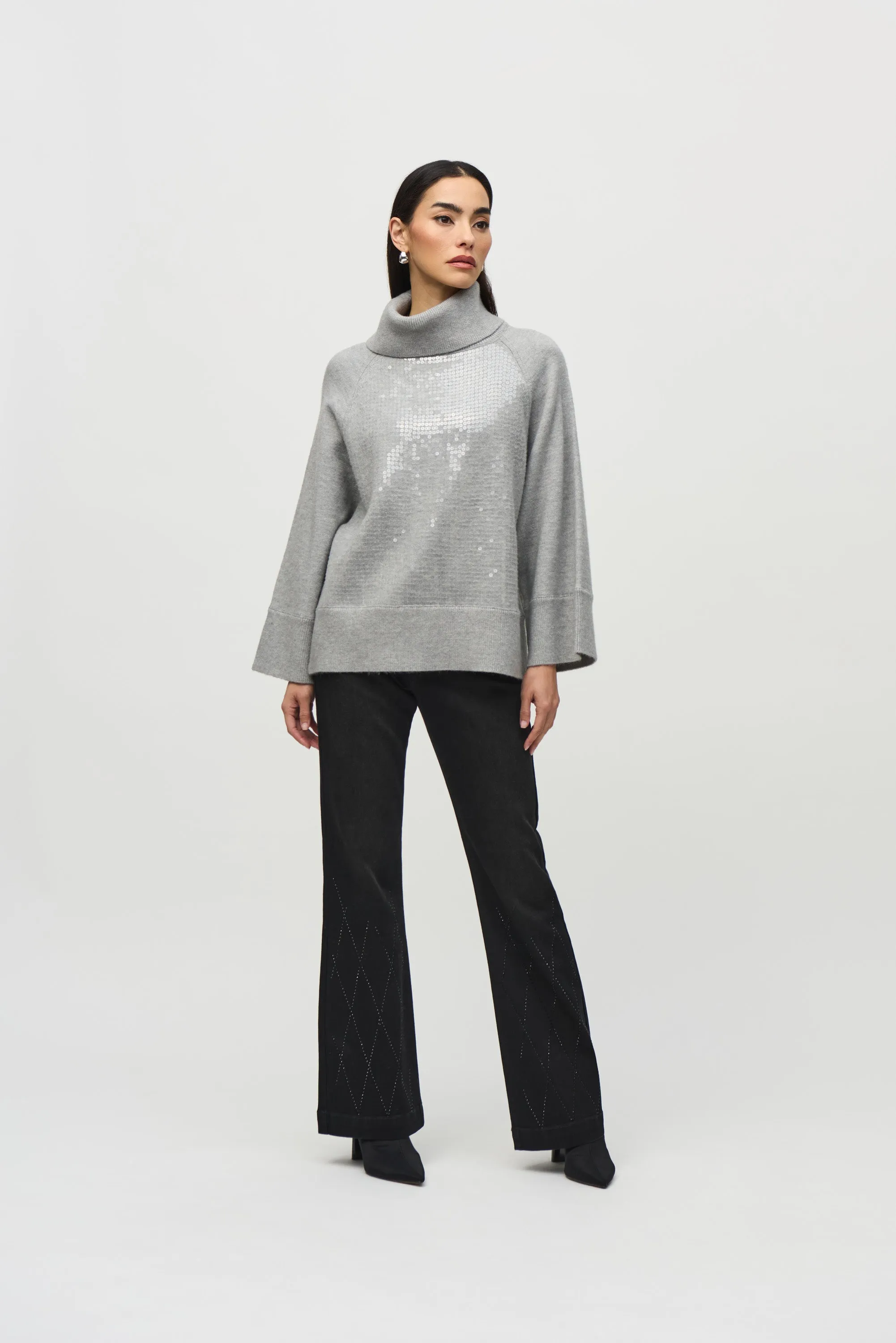 Sweater Knit Boxy Top With Sequins Detail