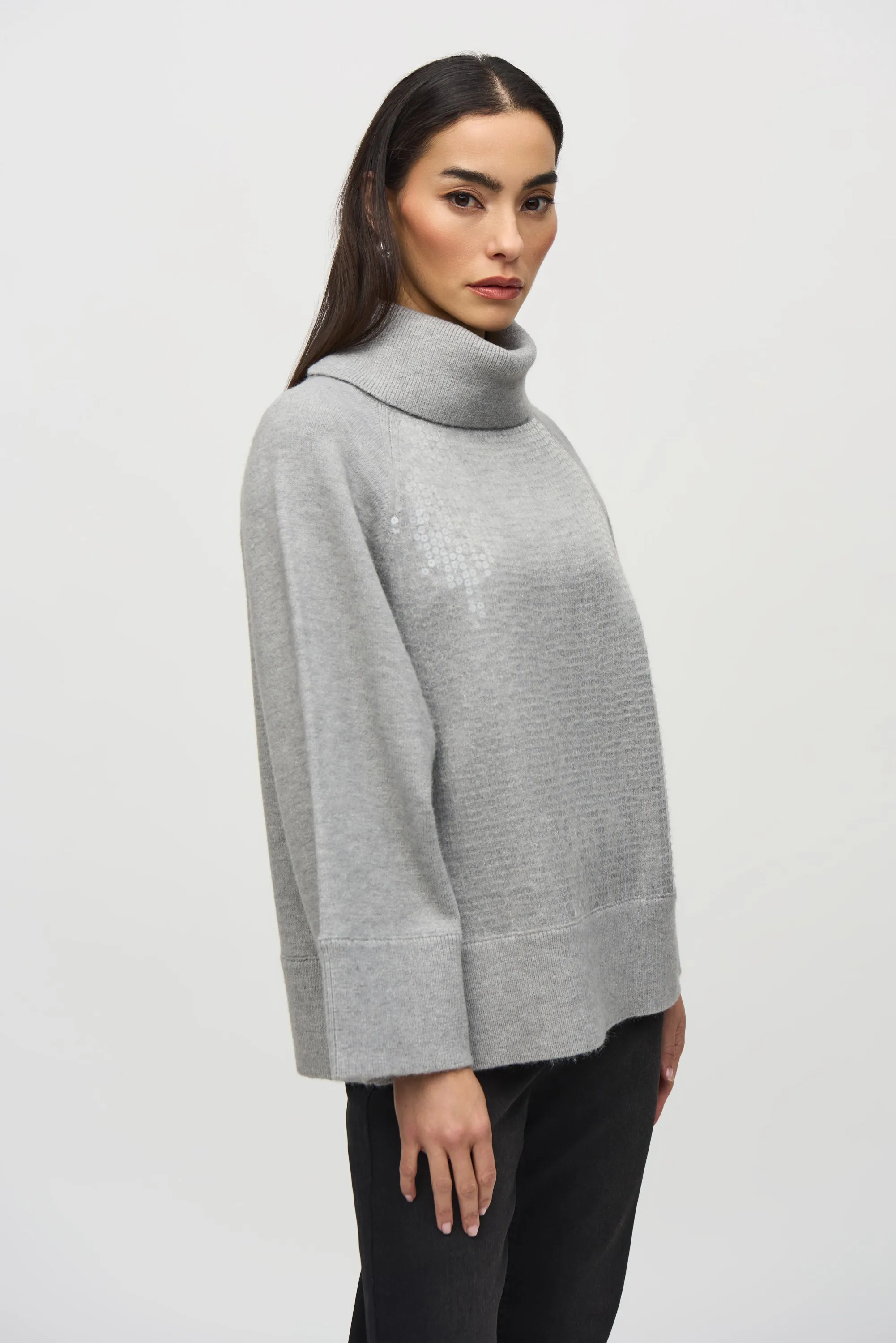 Sweater Knit Boxy Top With Sequins Detail