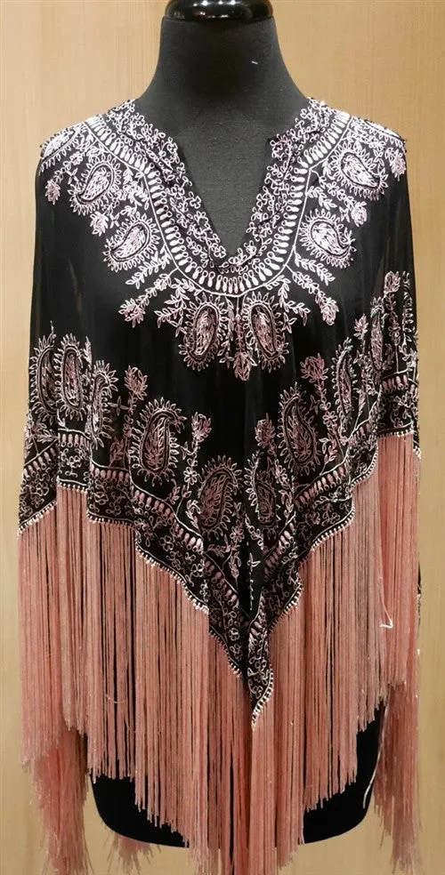 Tanja Pignatelli Silk Fringe Beaded Poncho