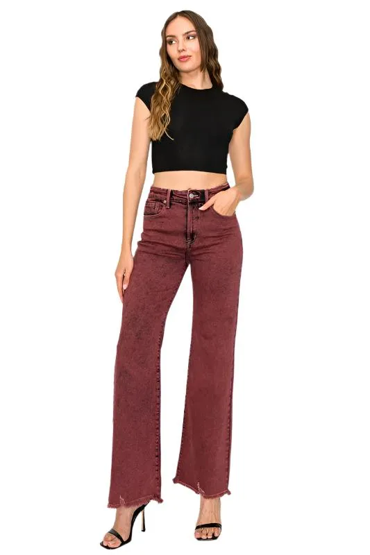 TEEK - PLUS SIZE BLEACHED BURGUNDY HIGH RISE FLARED LEG JEANS