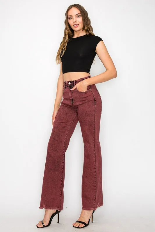 TEEK - PLUS SIZE BLEACHED BURGUNDY HIGH RISE FLARED LEG JEANS