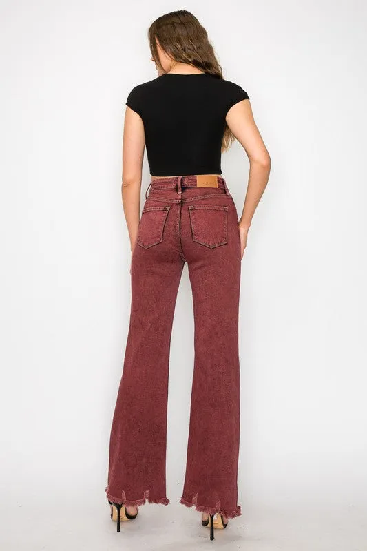 TEEK - PLUS SIZE BLEACHED BURGUNDY HIGH RISE FLARED LEG JEANS