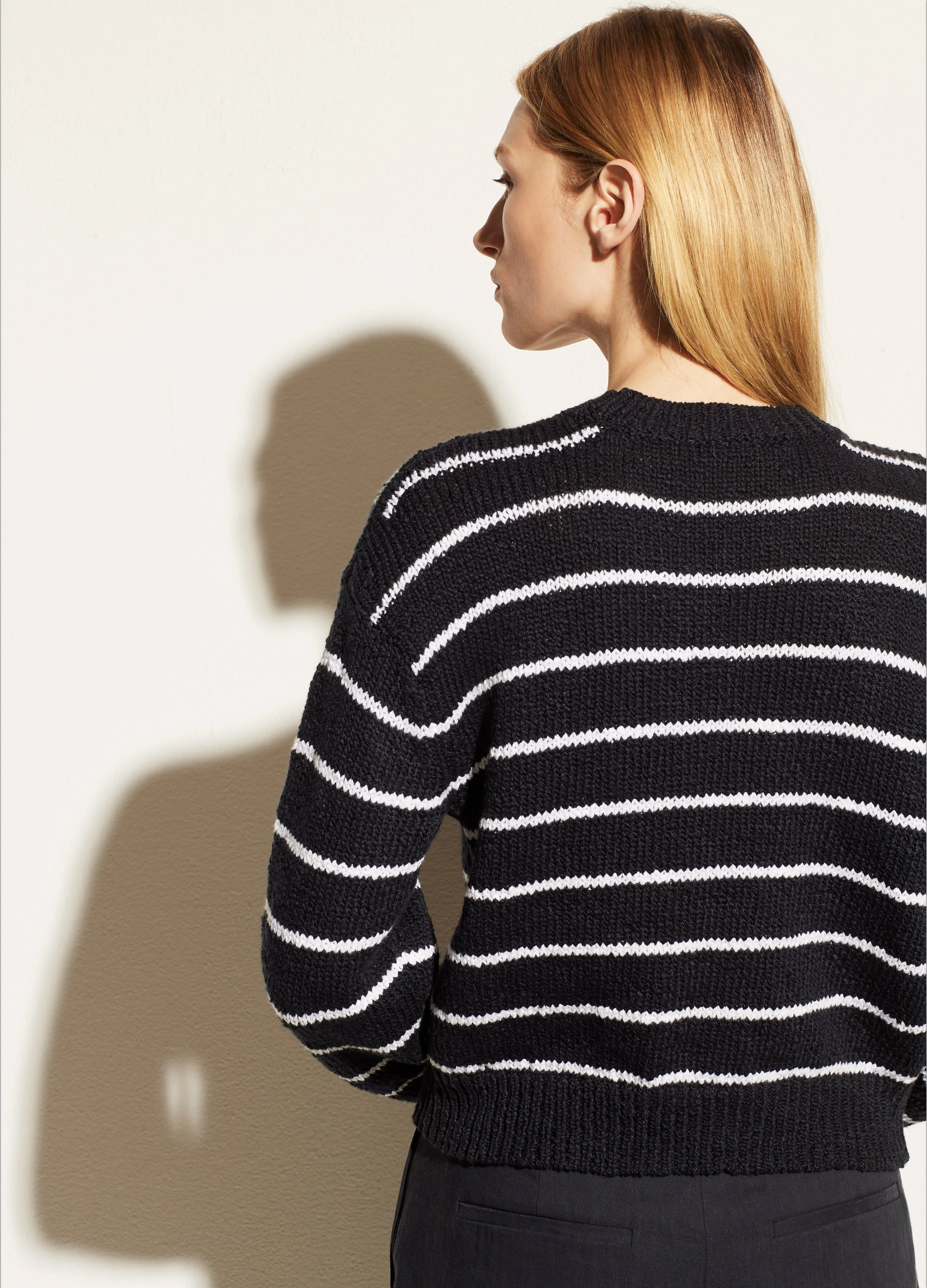 Textured Stripe Crew in Coastal/Optic White