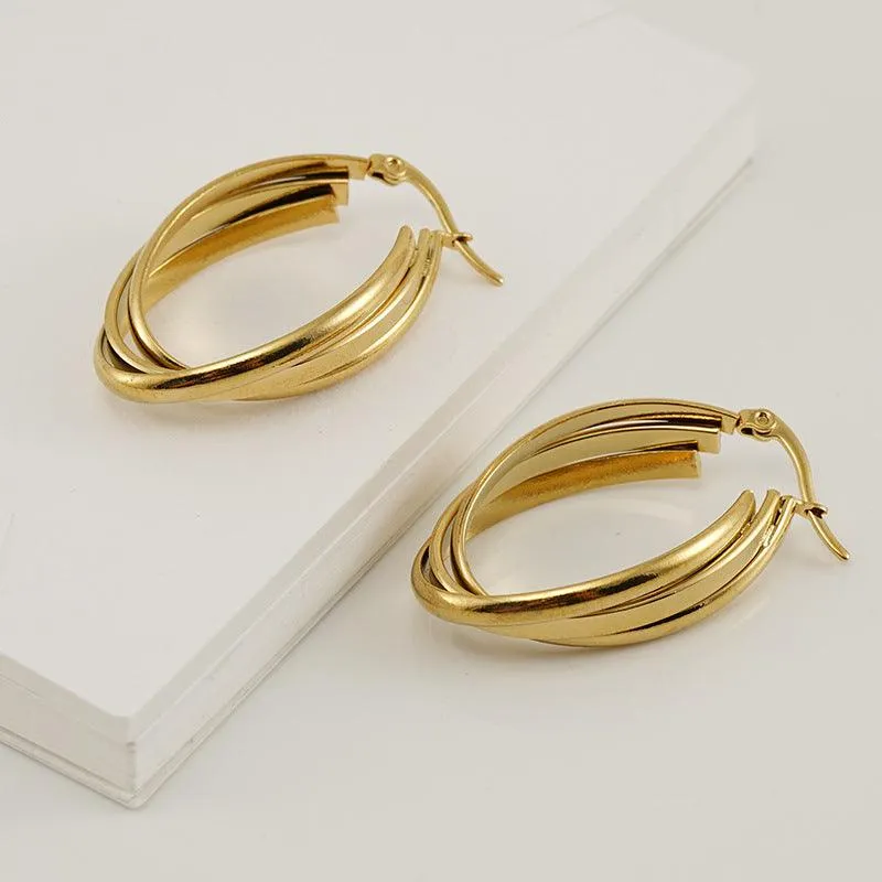 Triple-Layer 18K Gold Plated Hoop Earrings – Chic and Elegant Design