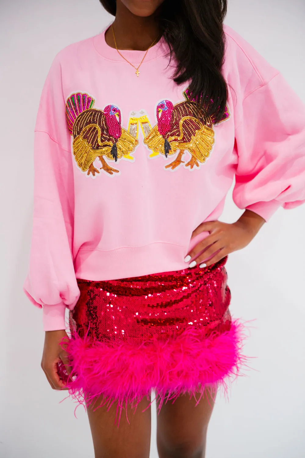 TURKEY CHEERS PINK PULLOVER