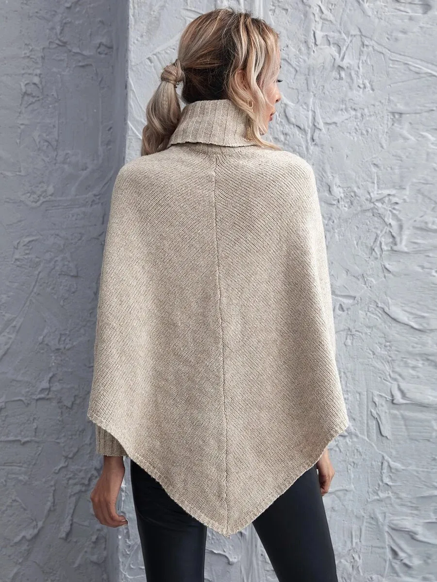 Turtleneck Poncho Sweater- Beige