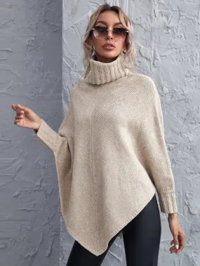 Turtleneck Poncho Sweater- Beige