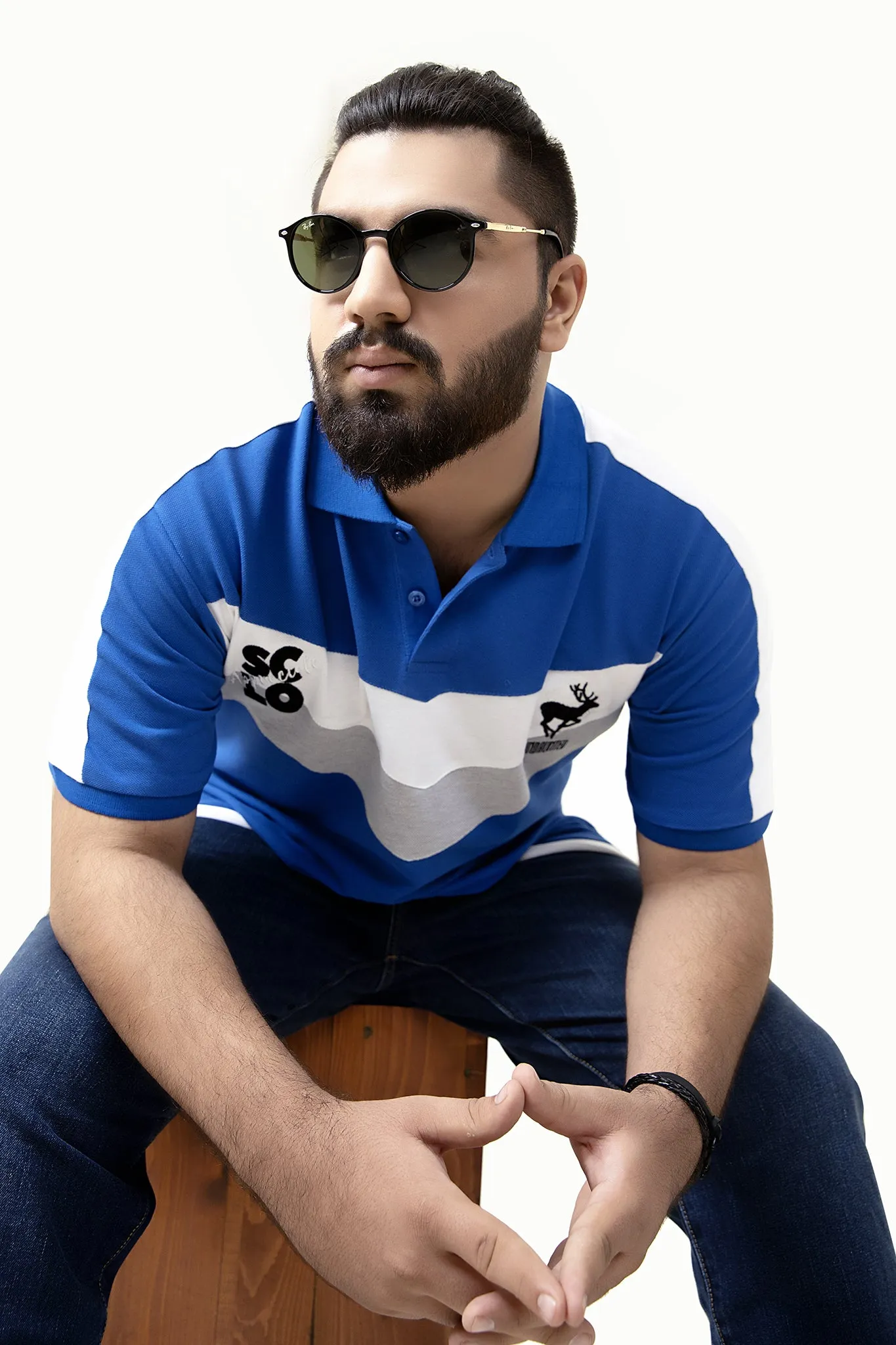 V-Stripe Blue Polo (Plus Size) - A20 - MP0006P