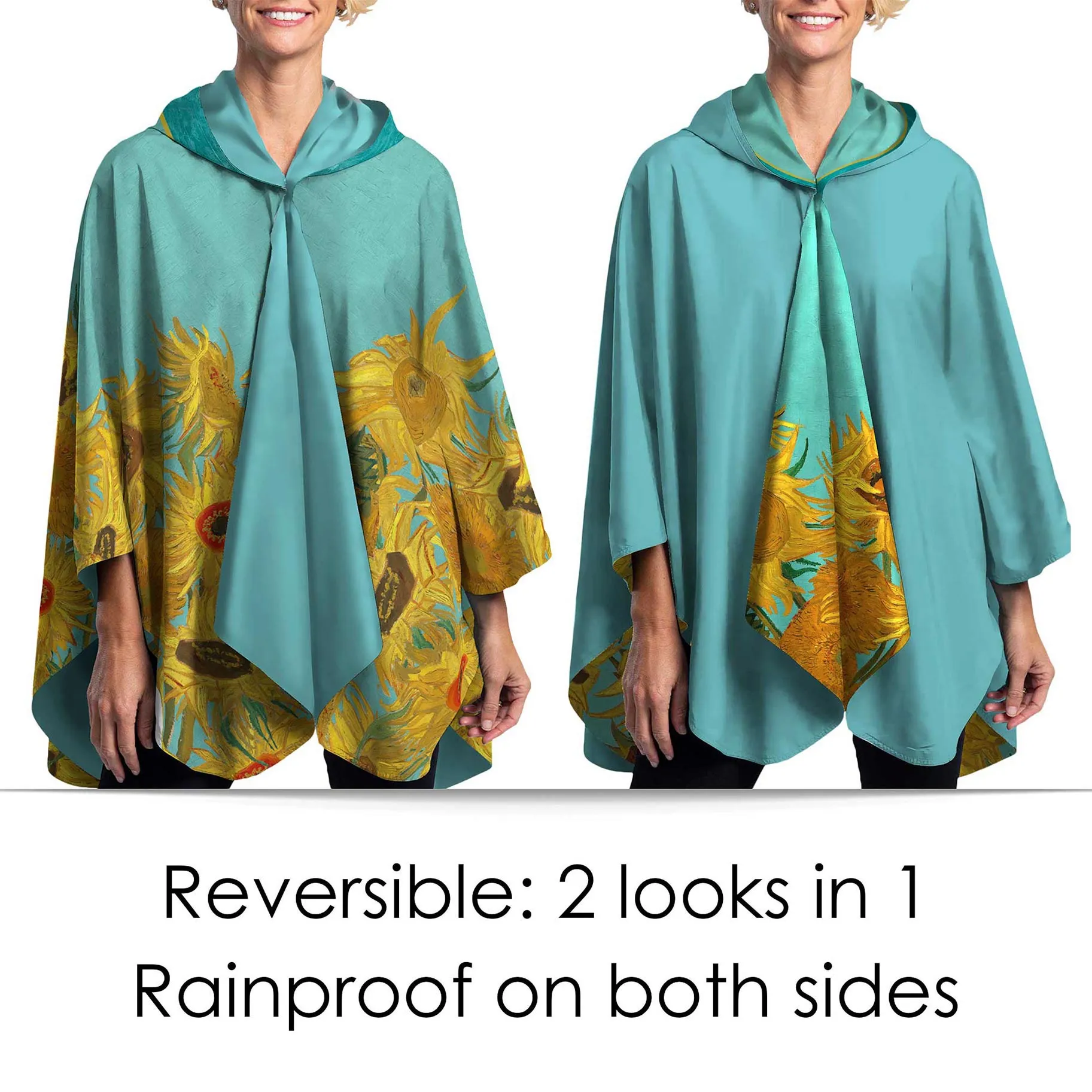 van Gogh Sunflowers Womens Rain Cape - Rainproof Breathable Rain Poncho