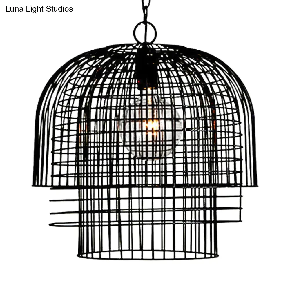 Vintage Black Wire Cage Pendant Light - Stylish Metal Ceiling Fixture for Living Room