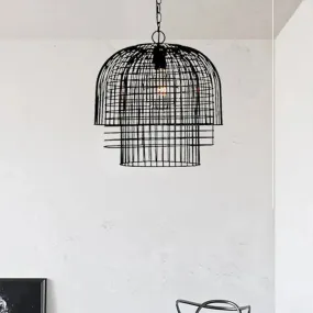 Vintage Black Wire Cage Pendant Light - Stylish Metal Ceiling Fixture for Living Room