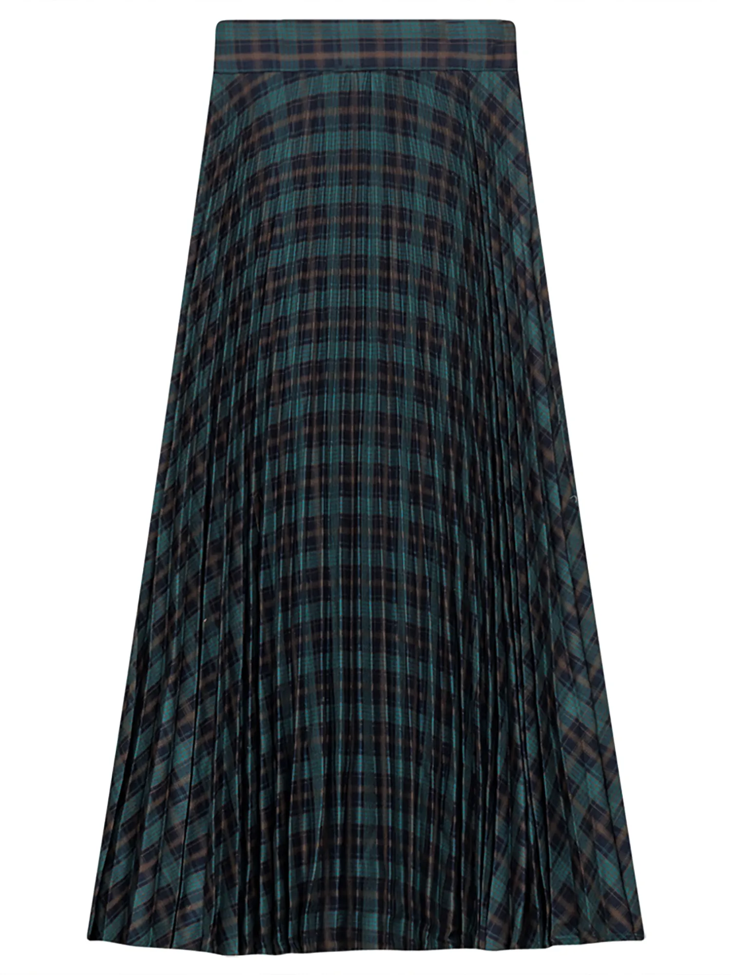 Viva K Accordion Pleated Plaid Midi Skirt