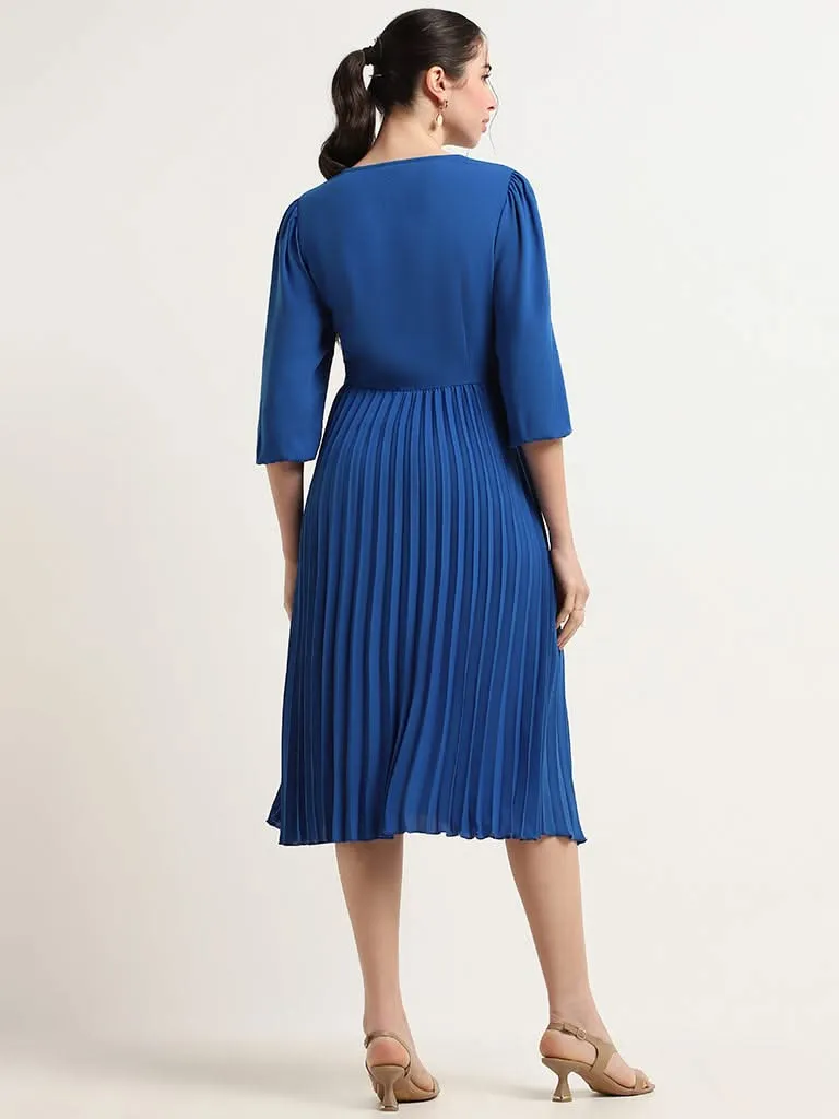 Wardrobe Blue Pleated A-Line Dress