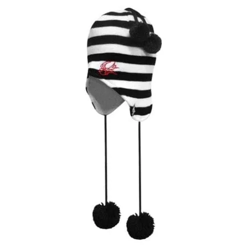 White & Black Striped Pom Pom Trapper: Sourpuss - Hat