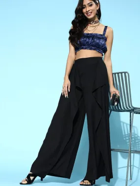 Women Black Front Frill Pants