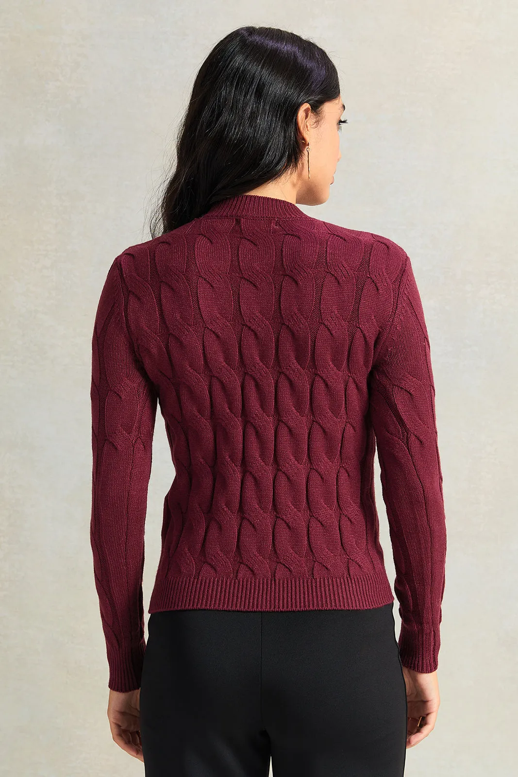 Women  Burgundy Textured Pullover