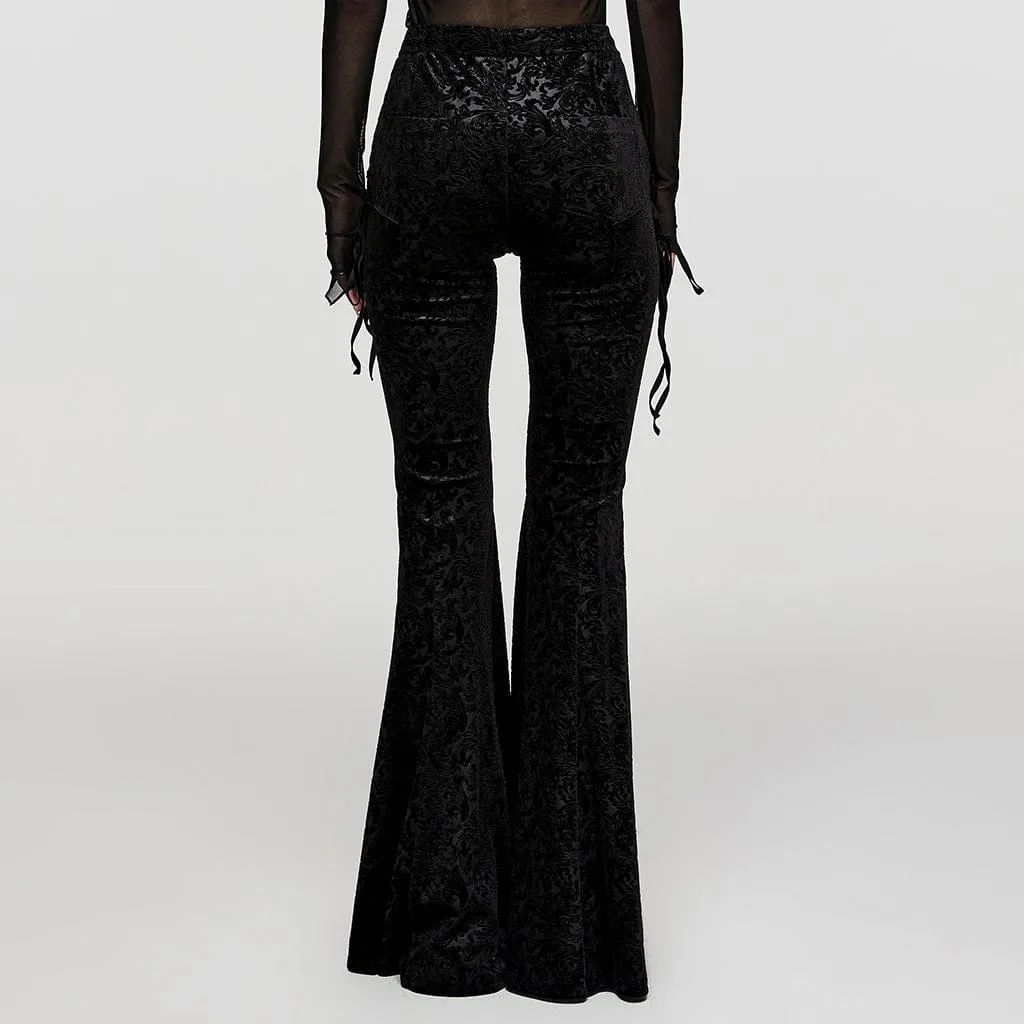 Women's Gothic Lace-up Velvet Flared Pants Black