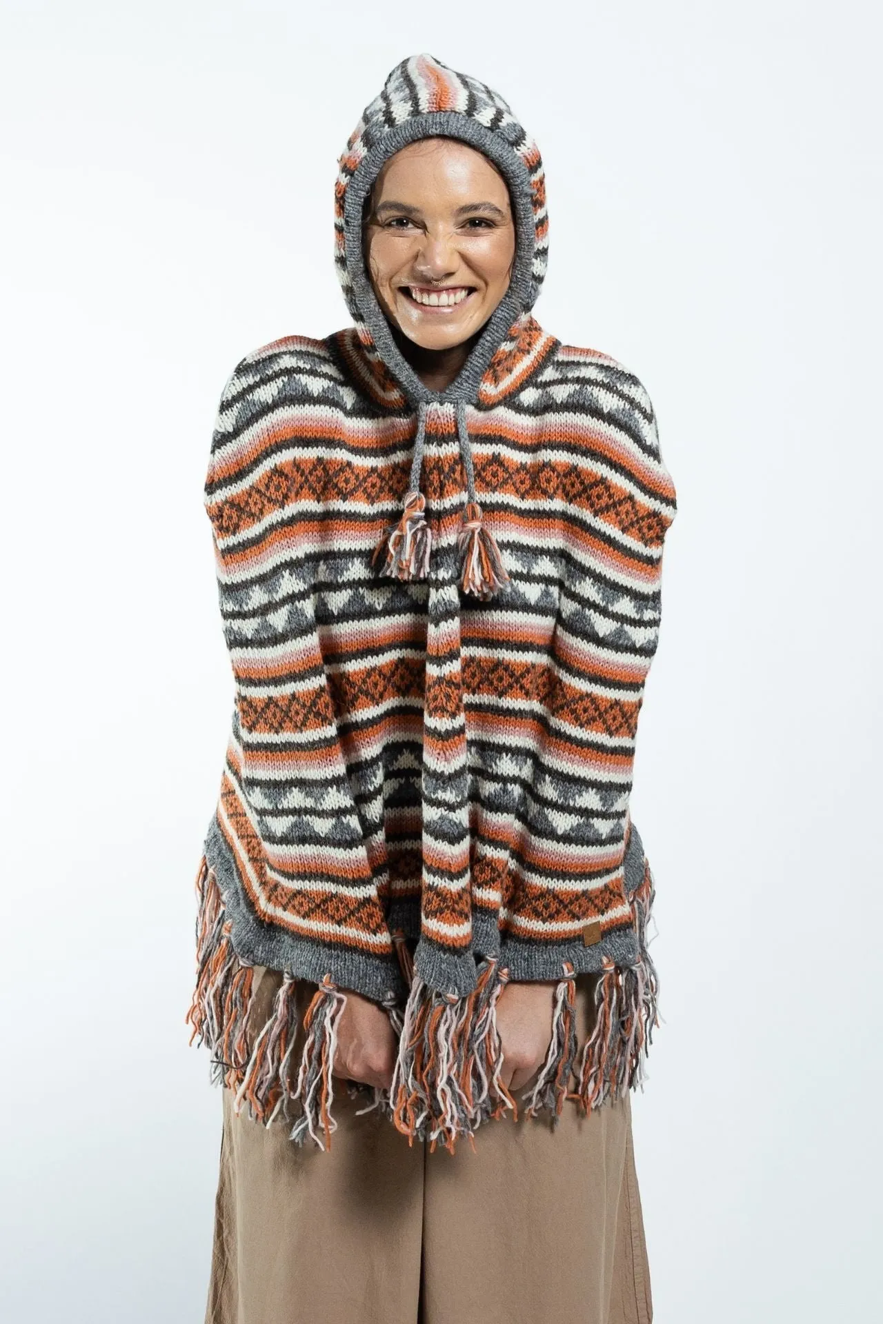 Wool Poncho - Burnt Orange