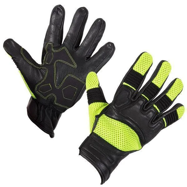 Xelement XG-7799 Men's Black and High Viz  Leather and Textile Racing Gloves