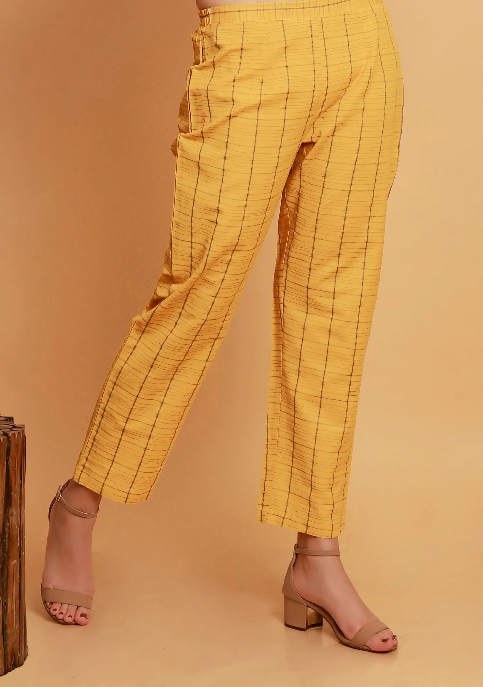 Yellow Checks Straight Woven Pants