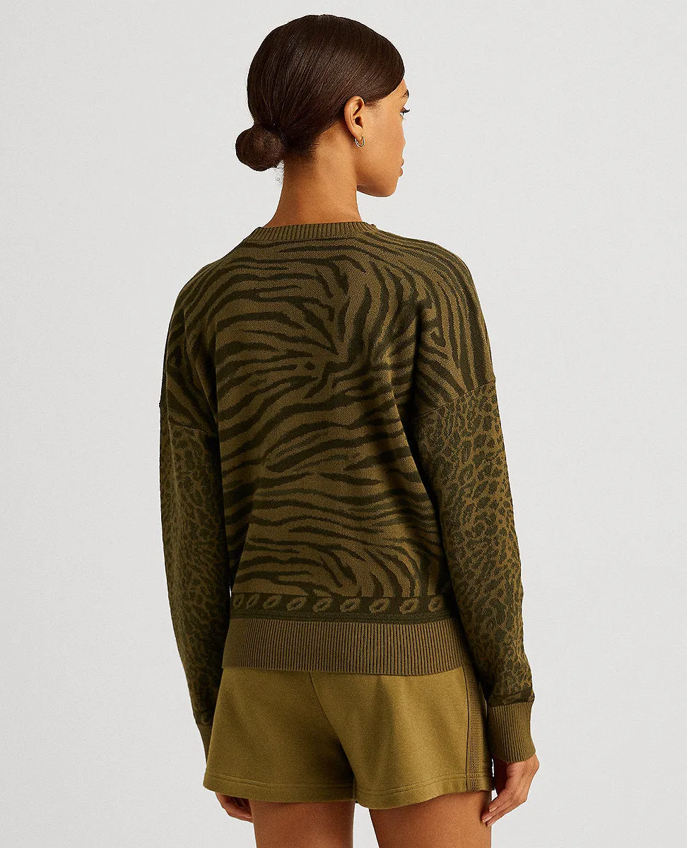 Zebra-Motif Cotton Sweater In Green Multi